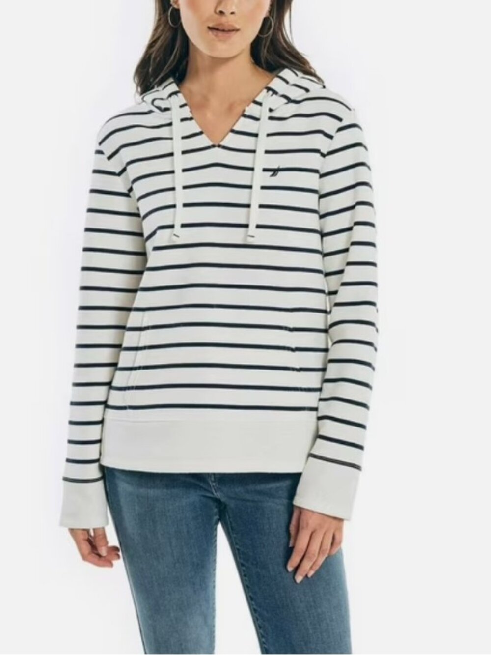 Nautica Laides' Hooded Sweatshirt Navy Striped NWT